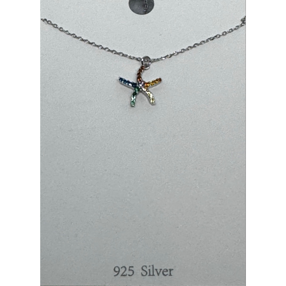 Sterling Silver Rainbow Starfish Necklace 18” - Picture 1 of 6